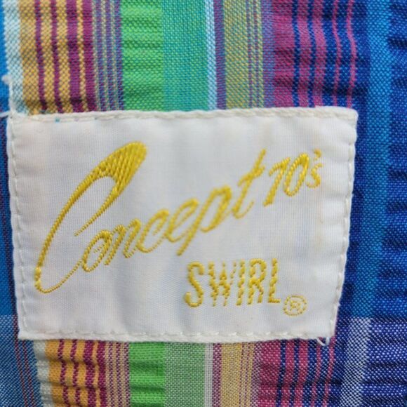 Vintage 70's Dress A-line Maxi Cottagecore Dopamine Rainbow Textured Plaid M - Picture 12 of 13